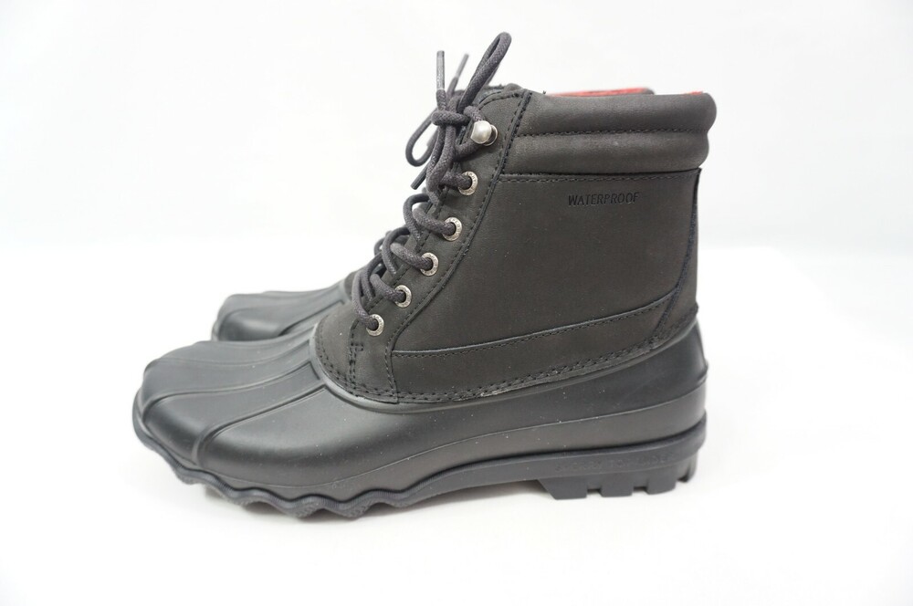 Sperry Top-sider Brewster Men 8.5 Black Red Plaid Lining STS 15806 Duck Boots